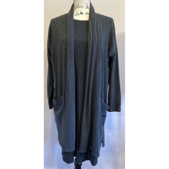 Eileen Fisher Other - Eileen Fisher 2PC Charcoal Gray Cotton Dress Cardigan Set M Minimalist Lagenlook